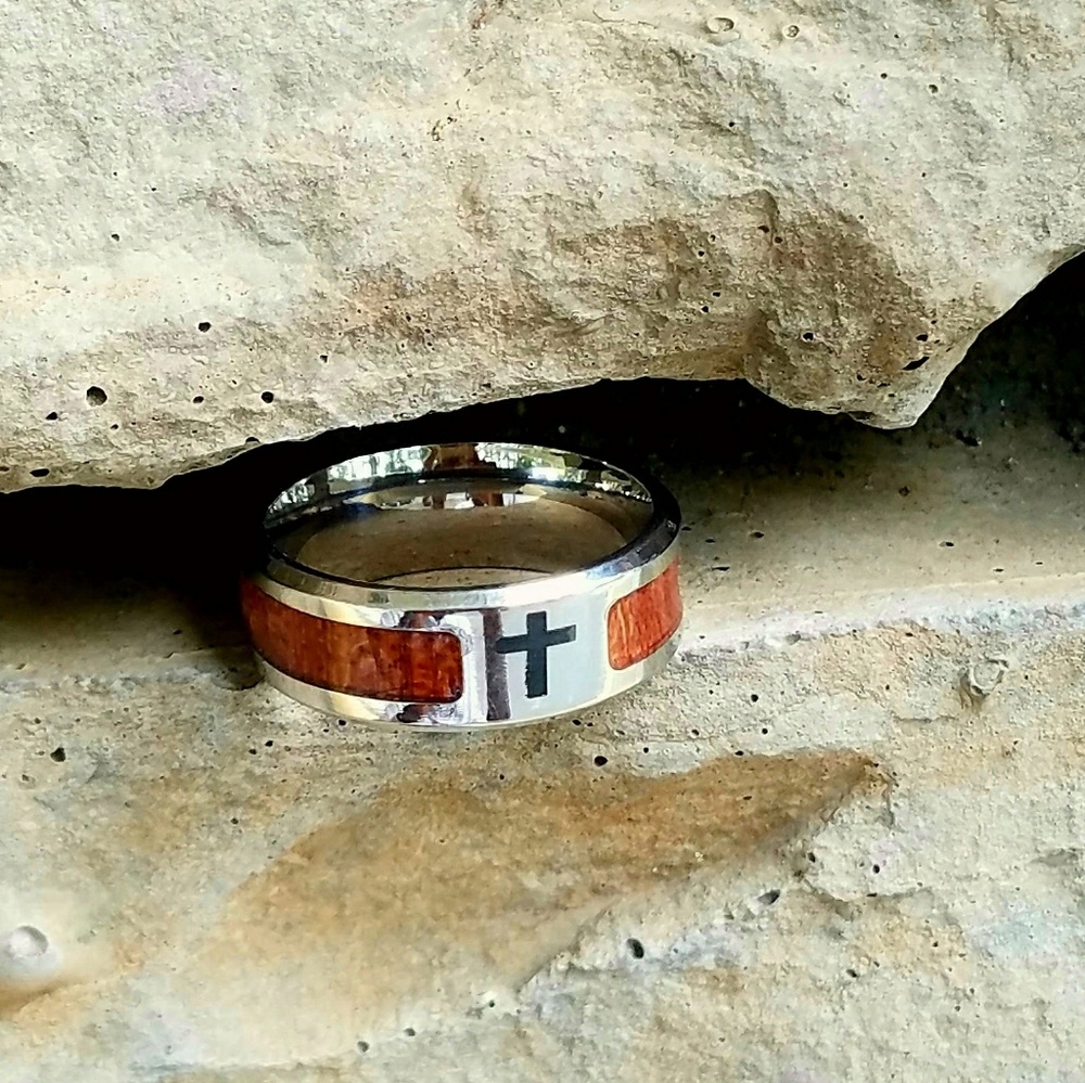 Solid Titanium Cherry Wood Inlay Ring - image 3